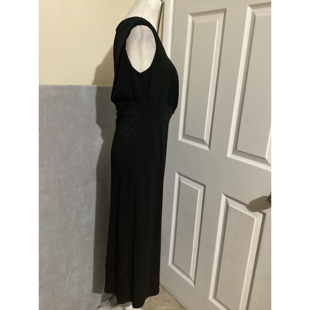 CELINE Black Sleeveless V Neck Midi Dress Size 44 Viscose Blend Elegant - Picture 3 of 7